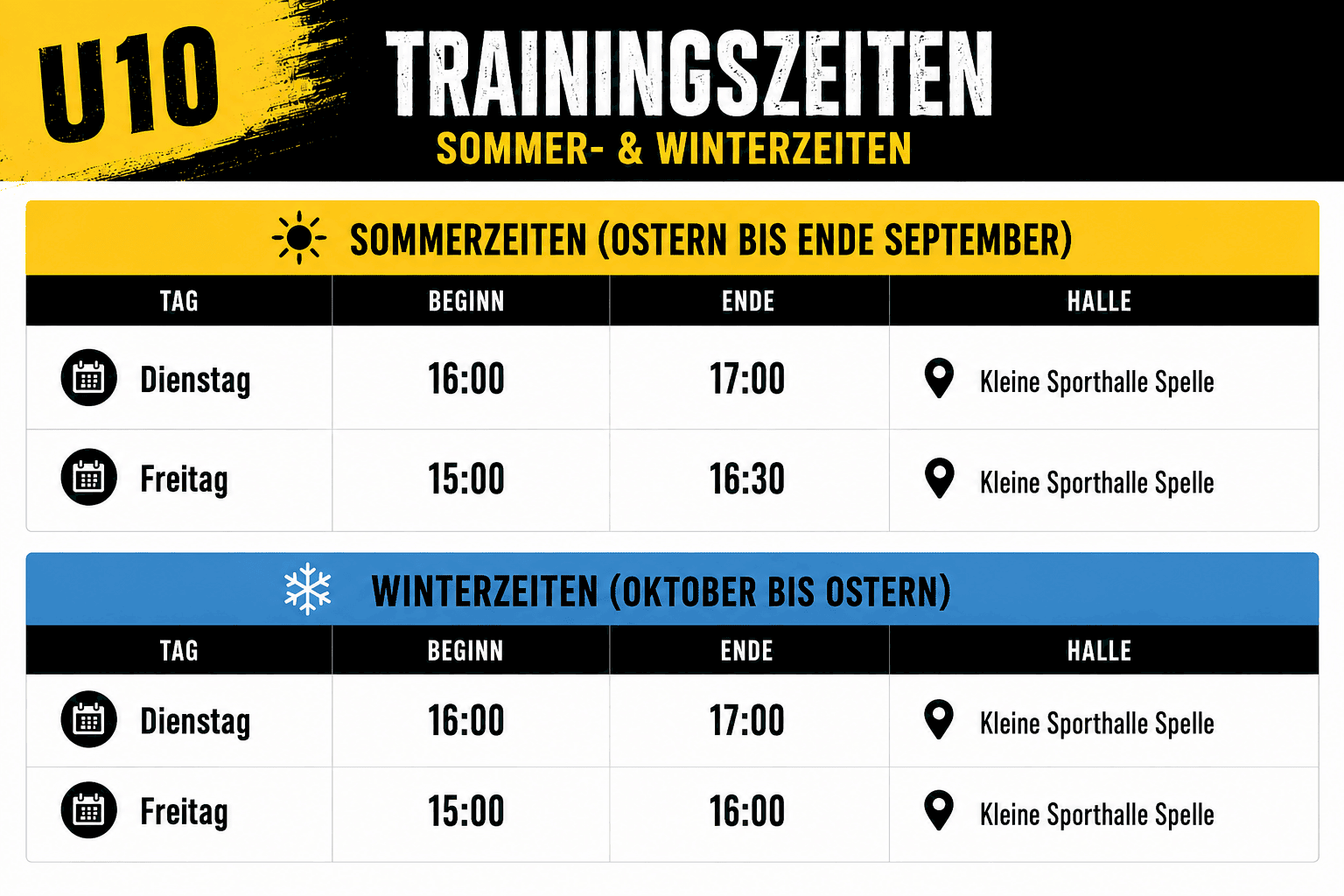 Trainingszeiten U10