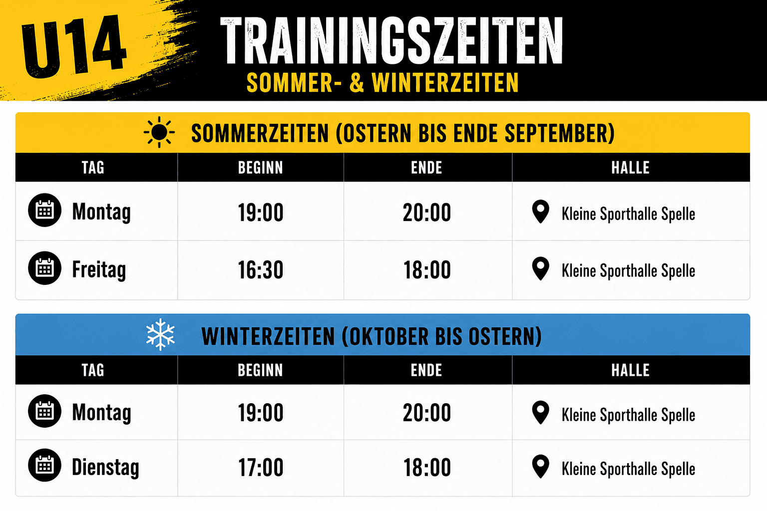Trainingszeiten U14