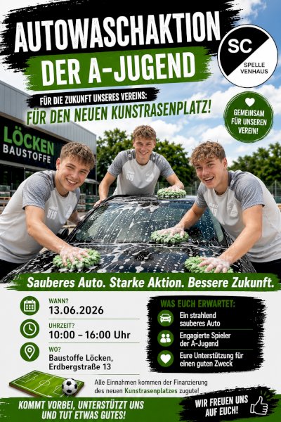 Speller A-Jugend im Einsatz: Samstag Autowaschaktion für den Kunstrasenplatz