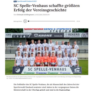 Emsländische Sportlerwahl: Fußballer des SC Spelle-Venhaus vorgestellt